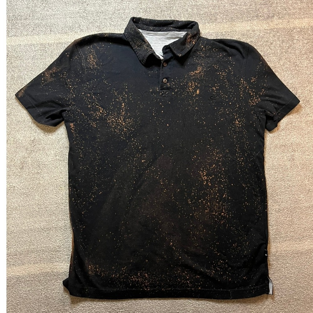 Quiksilver Mens Black Bleach Splash Polo Shirt Modern Fit Cotton Large